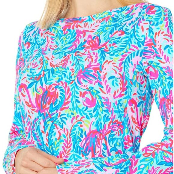 NWOT | Lilly Pulitzer |  Aleah Long Sleeve Top | XL | Surf Blue Flim Flam print - Picture 3 of 7